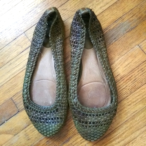 Frye Flats Woven Braided Ballet Boho Bohemian Seagrass Green 9W - Picture 1 of 5